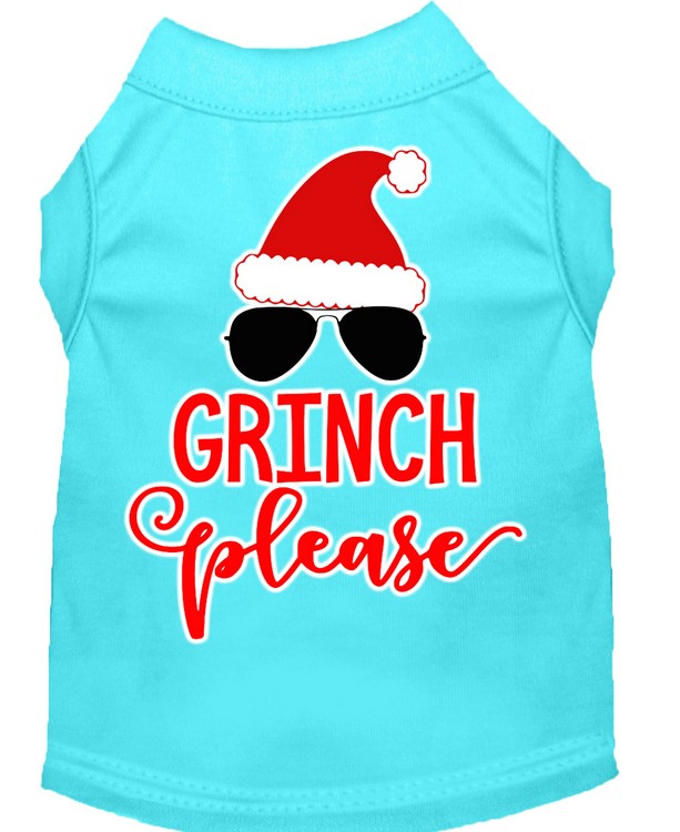 Grinch Please Screen Print Dog Shirt Aqua Lg